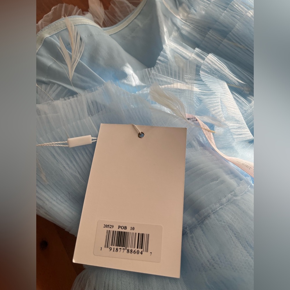 NWT Mac Duggal Feathered Strapless Tulle Fit + Flare Dress Powder Blue - Sz 10 - Picture 6 of 8